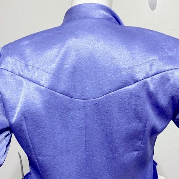 Bebe NEW Y2K Retro Blue Textured Satin Jacket With Pockets Shoulder Pads Size 4 - Picture 7 of 10